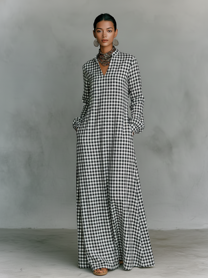 Cordelia | Women's Checked Longsleeve Maxi Dress