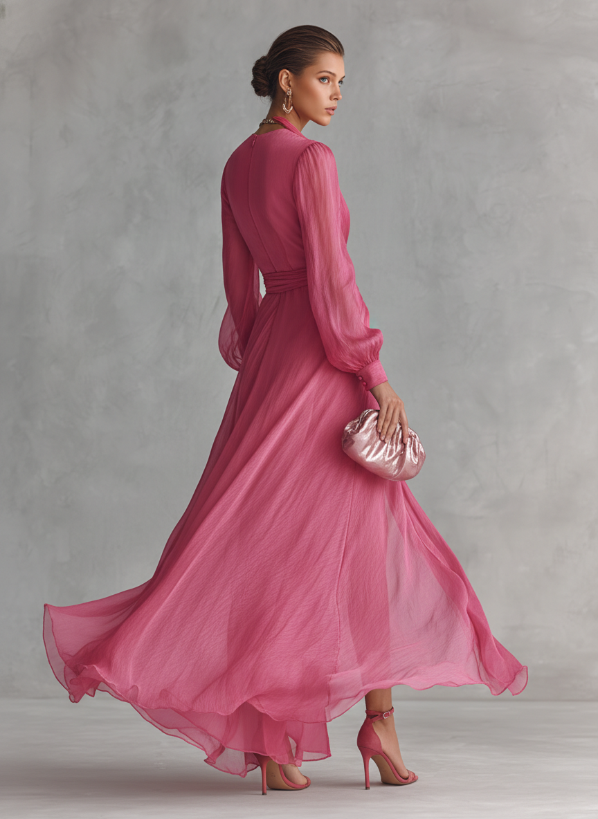 Hayley | Women's Rose Pink Wrap Longsleeve Dress