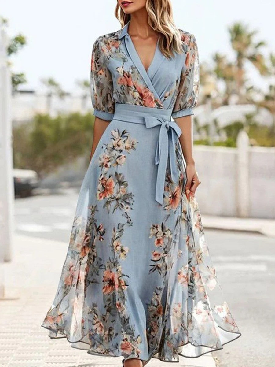 Rabea | Women's Elegant Floral Wrapped Midi Dress