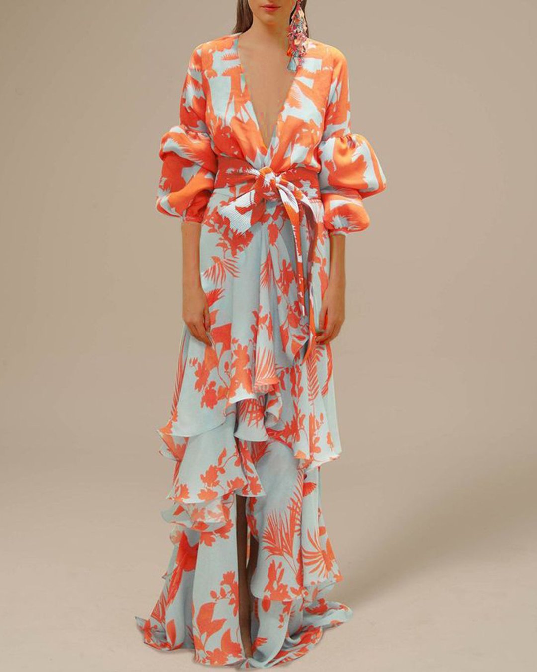 Romina | Women's Floral Draped Maxi Dress With V-Neck