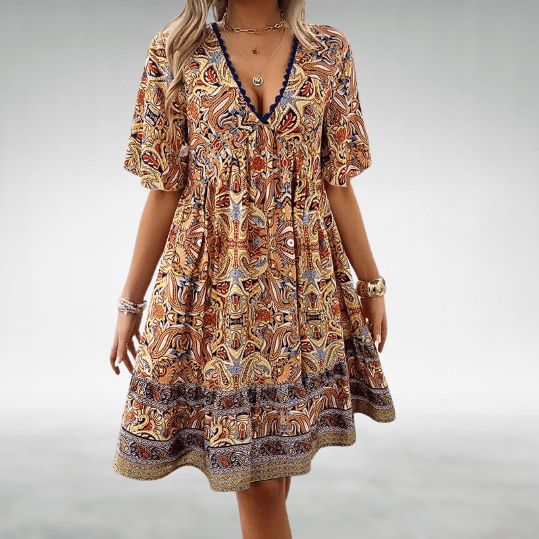 Nane | Women’s Printed Boho V-neck Midi Dress