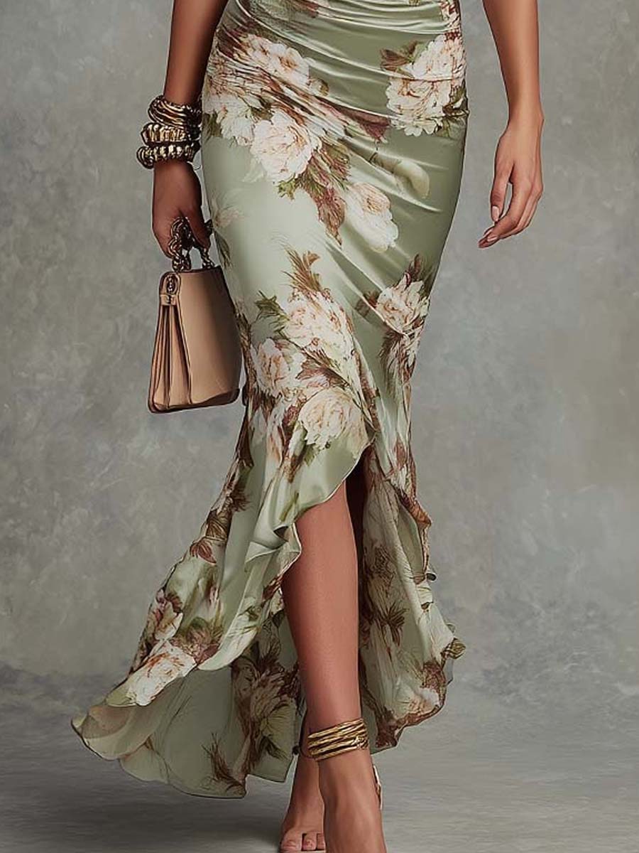 Portia | Women's Floral Asymmetrical Ruffle Dress