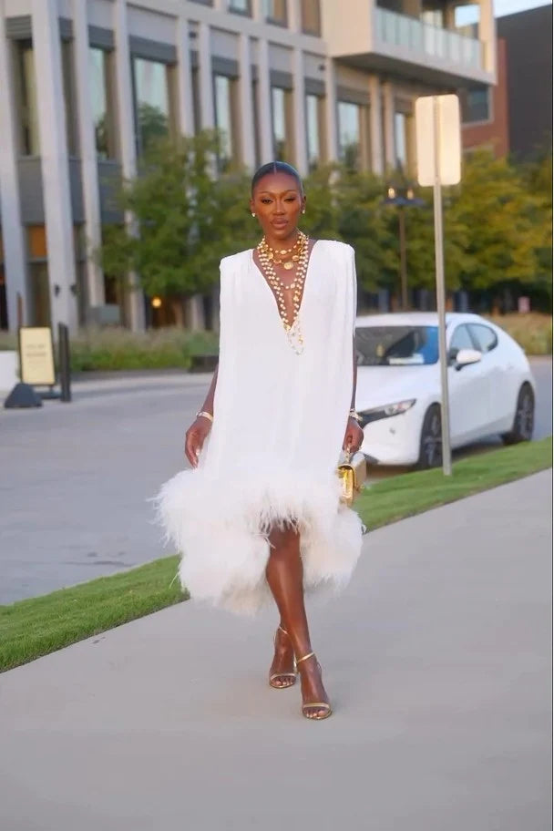 Annette | Women's Elegant Midi Feather Dress