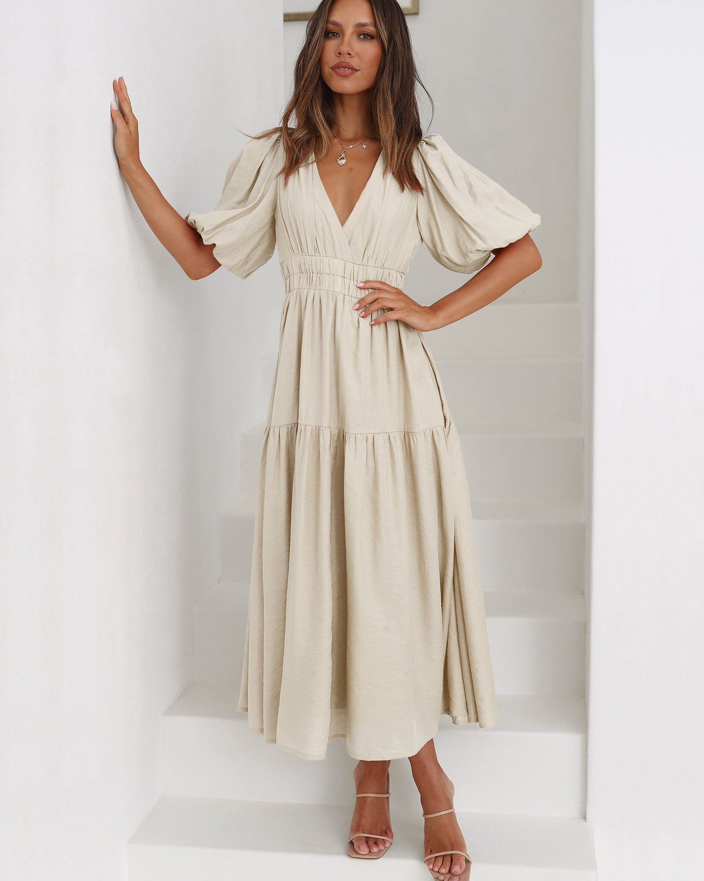 Janne | Women's Elegant Summer Dress With Puff Sleeves