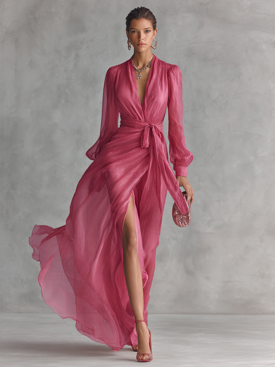 Hayley | Women's Rose Pink Wrap Longsleeve Dress