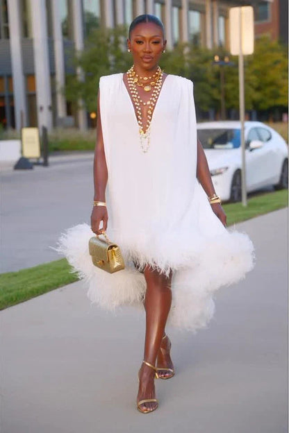 Annette | Women's Elegant Midi Feather Dress