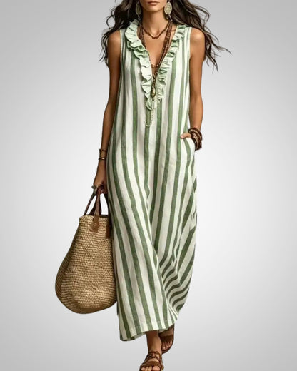 Christine | Women's Striped Sleeveless Ruffle Maxi Dress