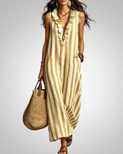 Christine | Women's Striped Sleeveless Ruffle Maxi Dress