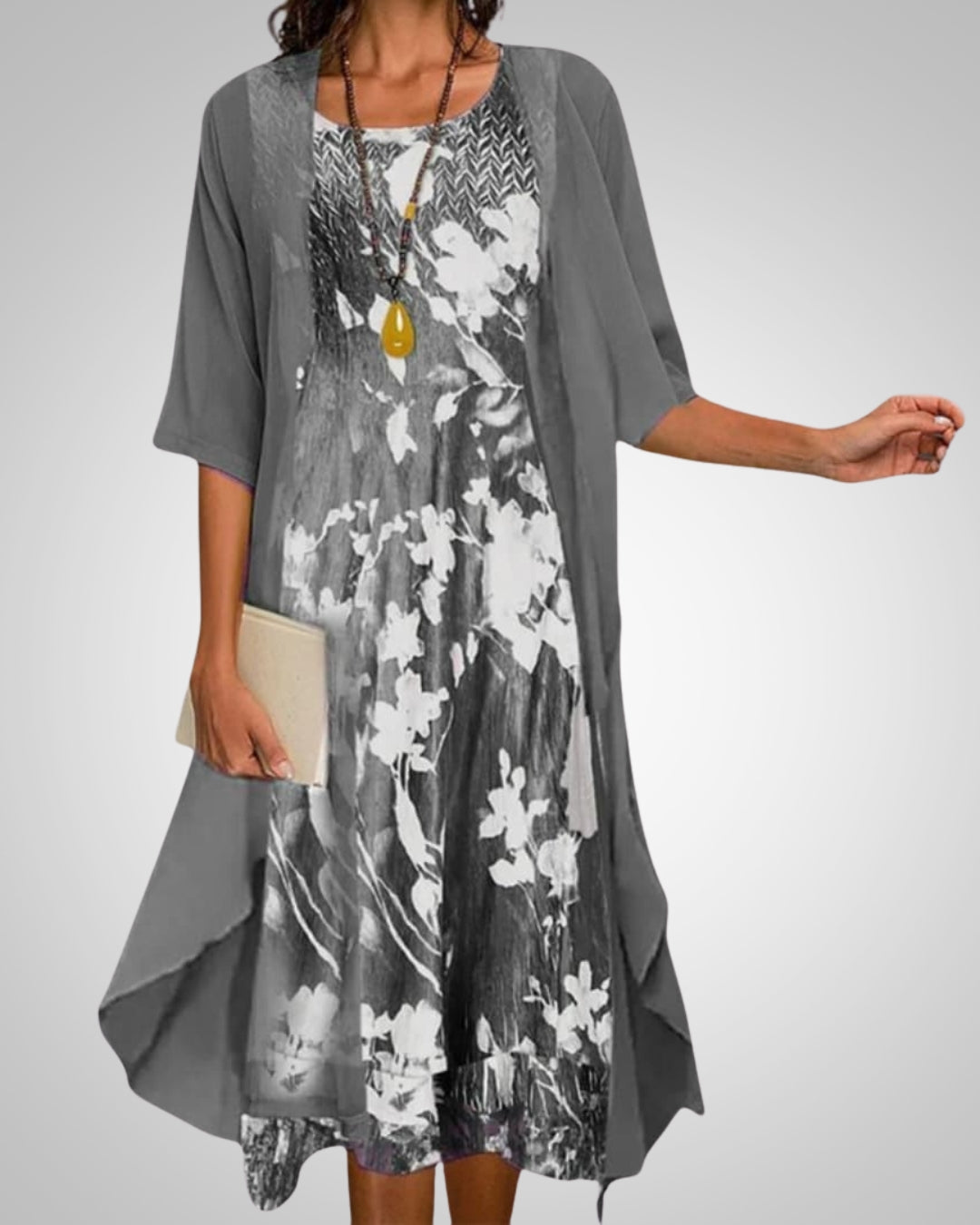 Danica | Women's Printed Boho Midi Dress With Cardigan Set