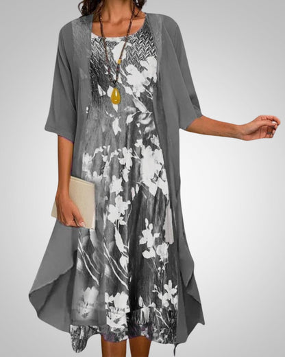 Danica | Women's Printed Boho Midi Dress With Cardigan Set