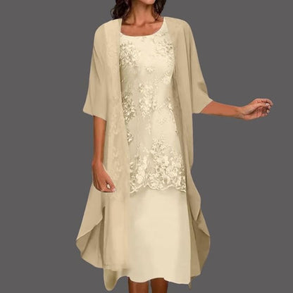 Olena | Women's Floral Lace Midi Dress & Cardigan Set