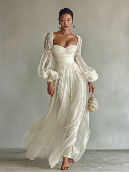 Jessica | Women's Square Neck Long Sleeve Waist Maxi Dress