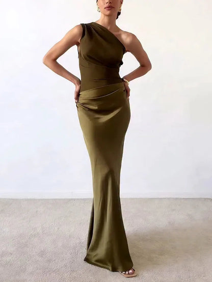 Tjorven  | Women’s Satin One-Shoulder Maxi Dress