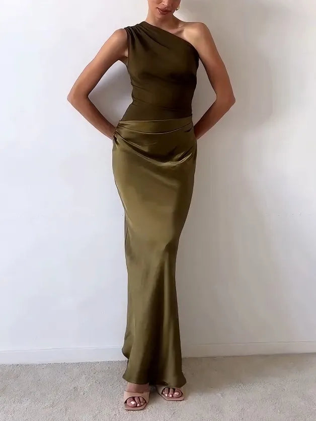 Tjorven  | Women’s Satin One-Shoulder Maxi Dress