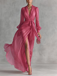 Hayley | Women's Rose Pink Wrap Longsleeve Dress