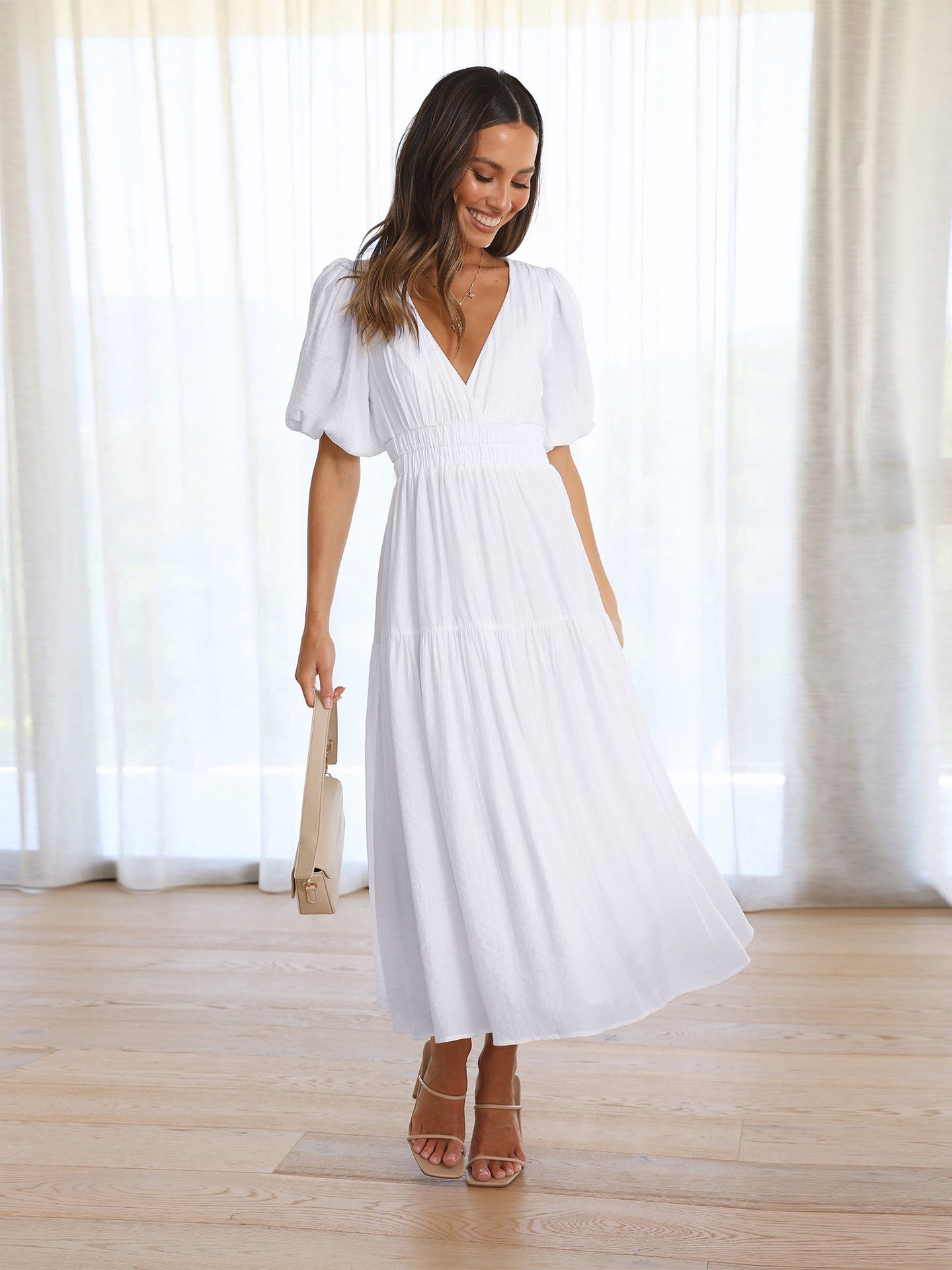 Janne | Women's Elegant Summer Dress With Puff Sleeves
