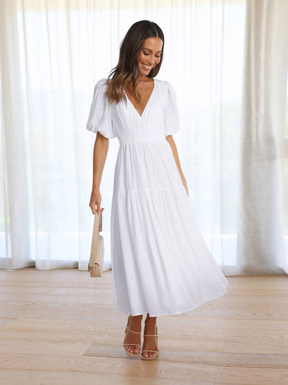 Janne | Women's Elegant Summer Dress With Puff Sleeves