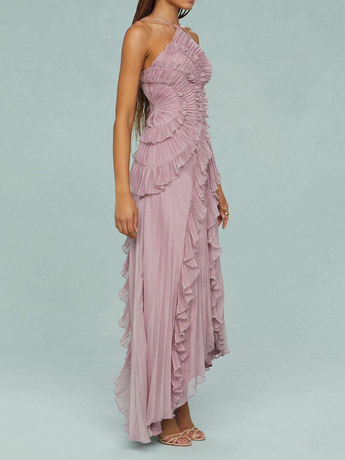 Chloe | Women's Embroidered Halterneck Maxi Dress