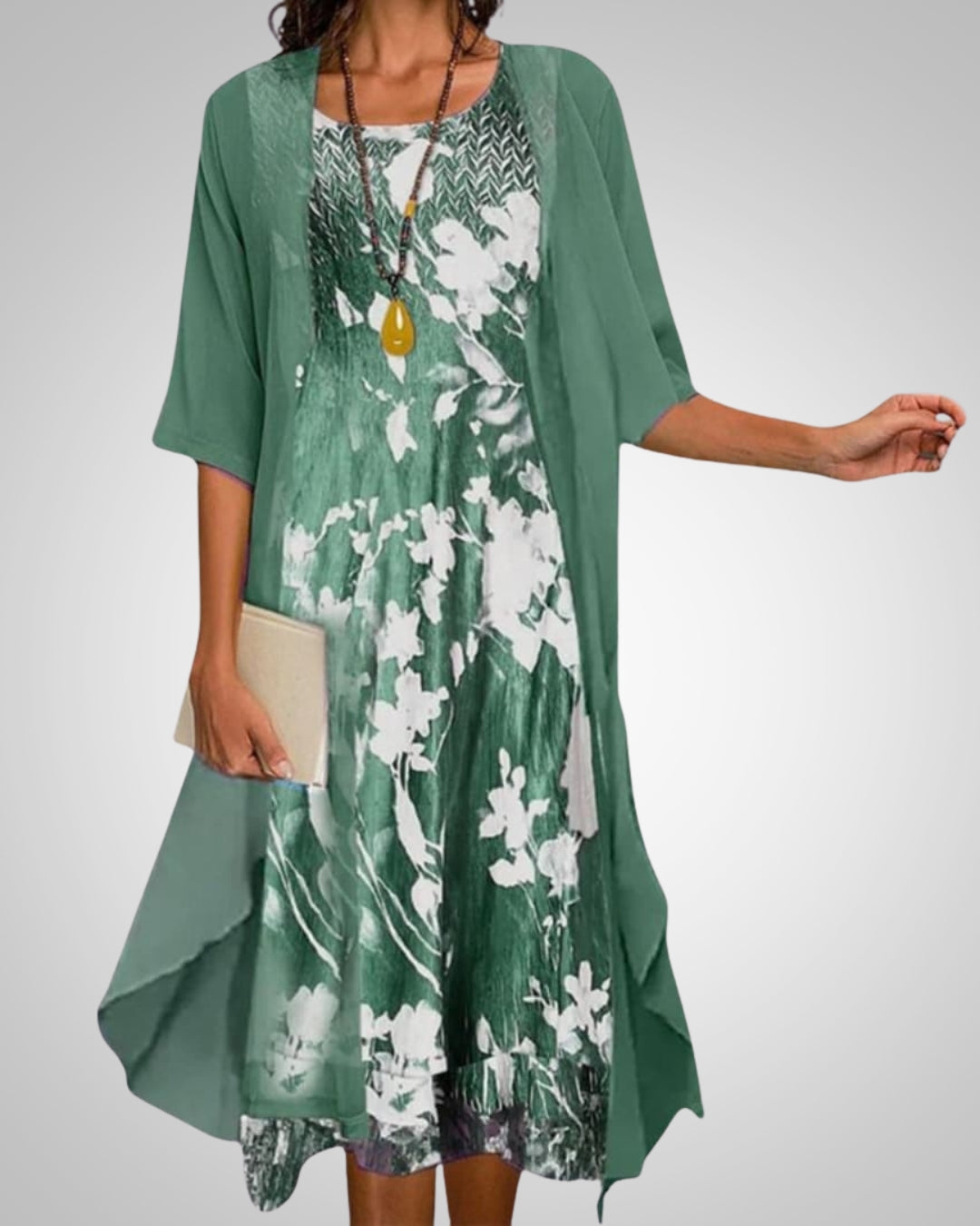 Danica | Women's Printed Boho Midi Dress With Cardigan Set