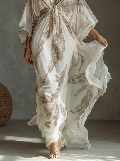 Kerry | Women's Palm Print Dolman Sleeve Maxi Dress