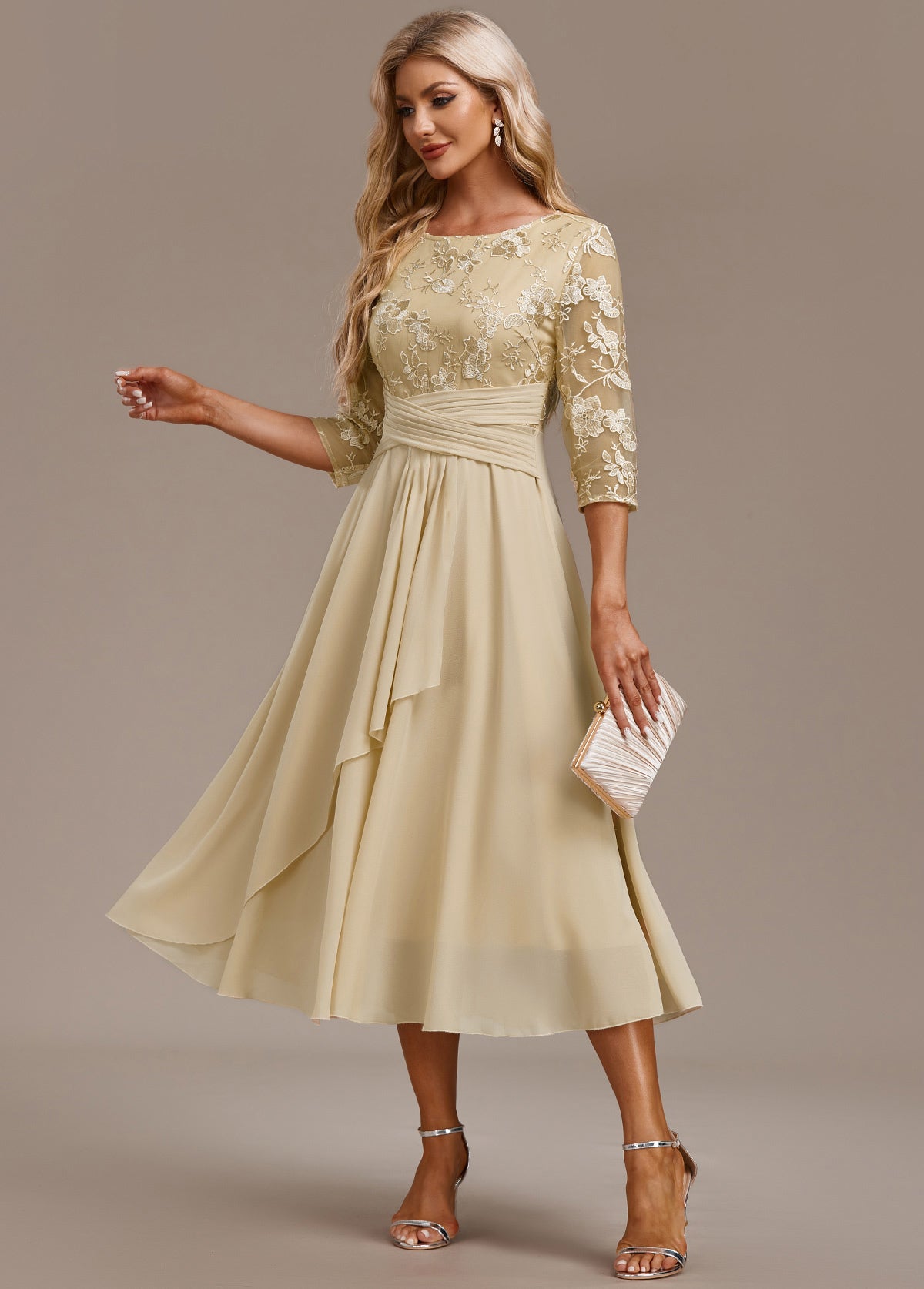 Arleta | Women's Summer Embroidered Chiffon Midi Dress