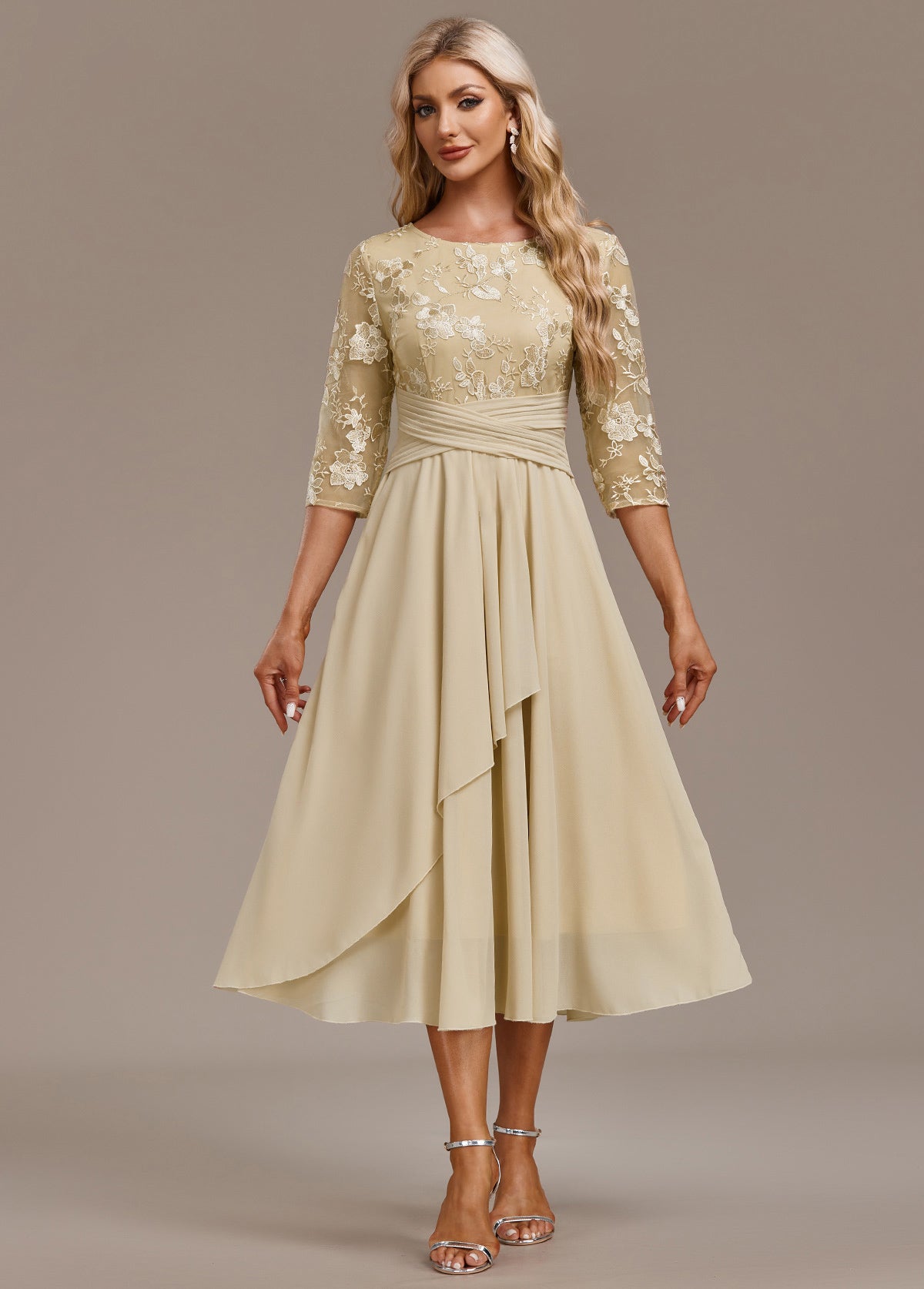 Arleta | Women's Summer Embroidered Chiffon Midi Dress