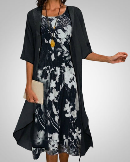 Danica | Women's Printed Boho Midi Dress With Cardigan Set