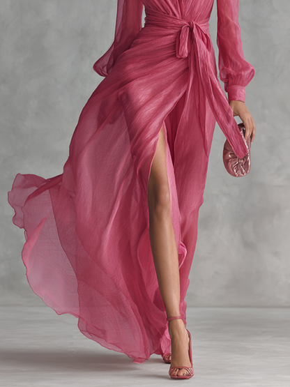 Hayley | Women's Rose Pink Wrap Longsleeve Dress