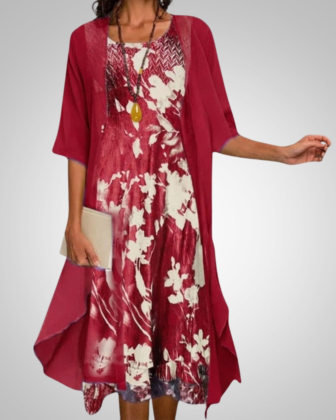 Danica | Women's Printed Boho Midi Dress With Cardigan Set