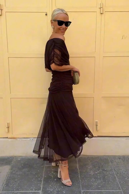 Elspeth | Women's Chiffon Summer Off Shoulder Maxi Dress