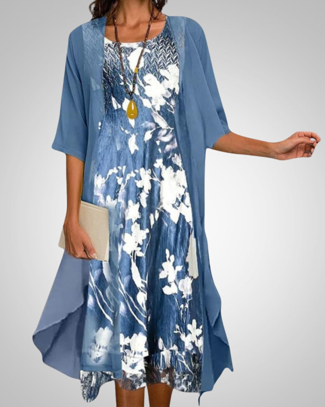 Danica | Women's Printed Boho Midi Dress With Cardigan Set