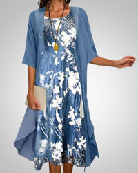 Danica | Women's Printed Boho Midi Dress With Cardigan Set