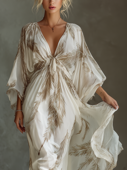 Kerry | Women's Palm Print Dolman Sleeve Maxi Dress