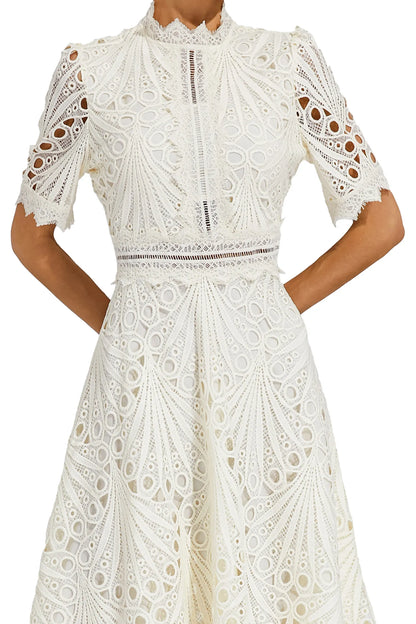 Rieke | Women's Elegant Lace Pattern Midi Dress