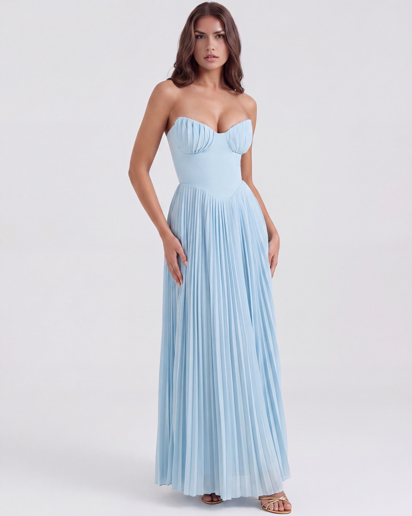 Hayley | Women's Elegant Pleated Wedding Guest Maxi Dress