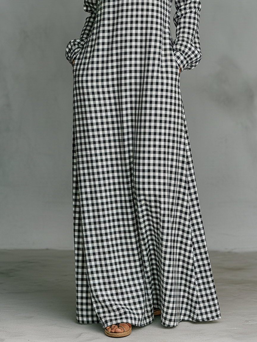 Cordelia | Women's Checked Longsleeve Maxi Dress