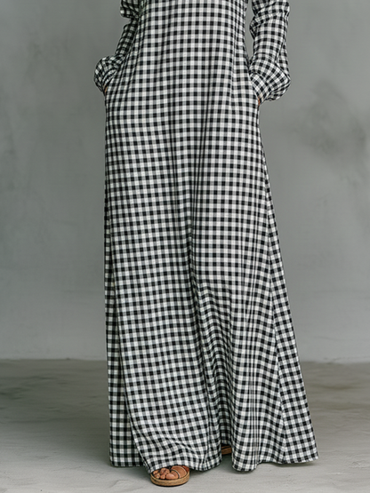 Cordelia | Women's Checked Longsleeve Maxi Dress