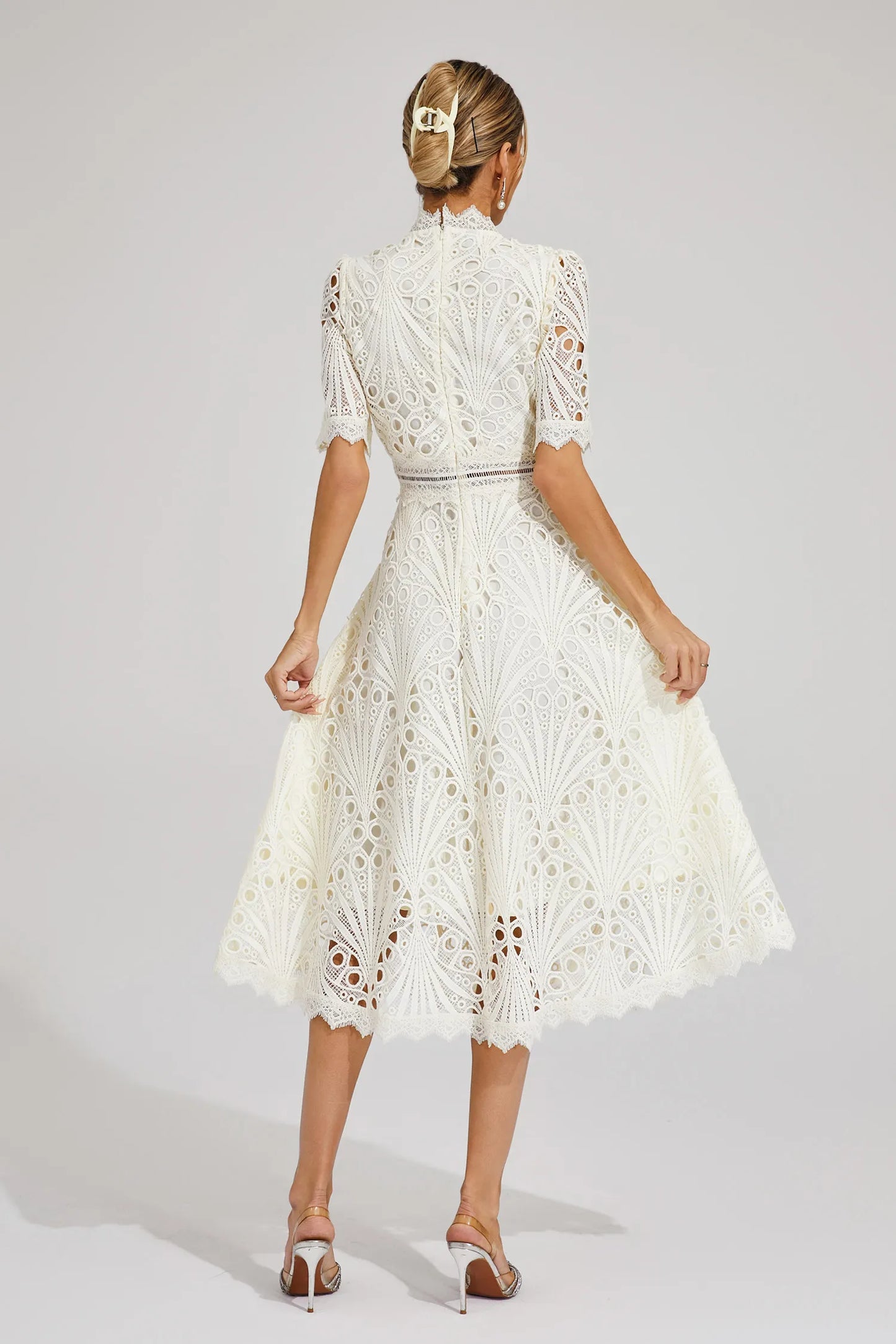 Rieke | Women's Elegant Lace Pattern Midi Dress