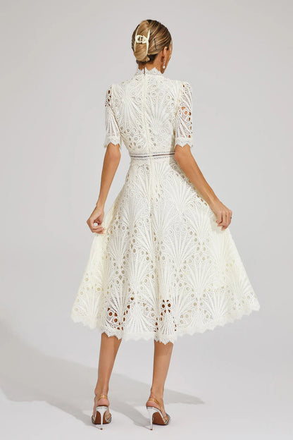 Rieke | Women's Elegant Lace Pattern Midi Dress