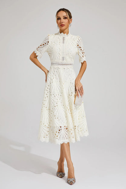 Rieke | Women's Elegant Lace Pattern Midi Dress
