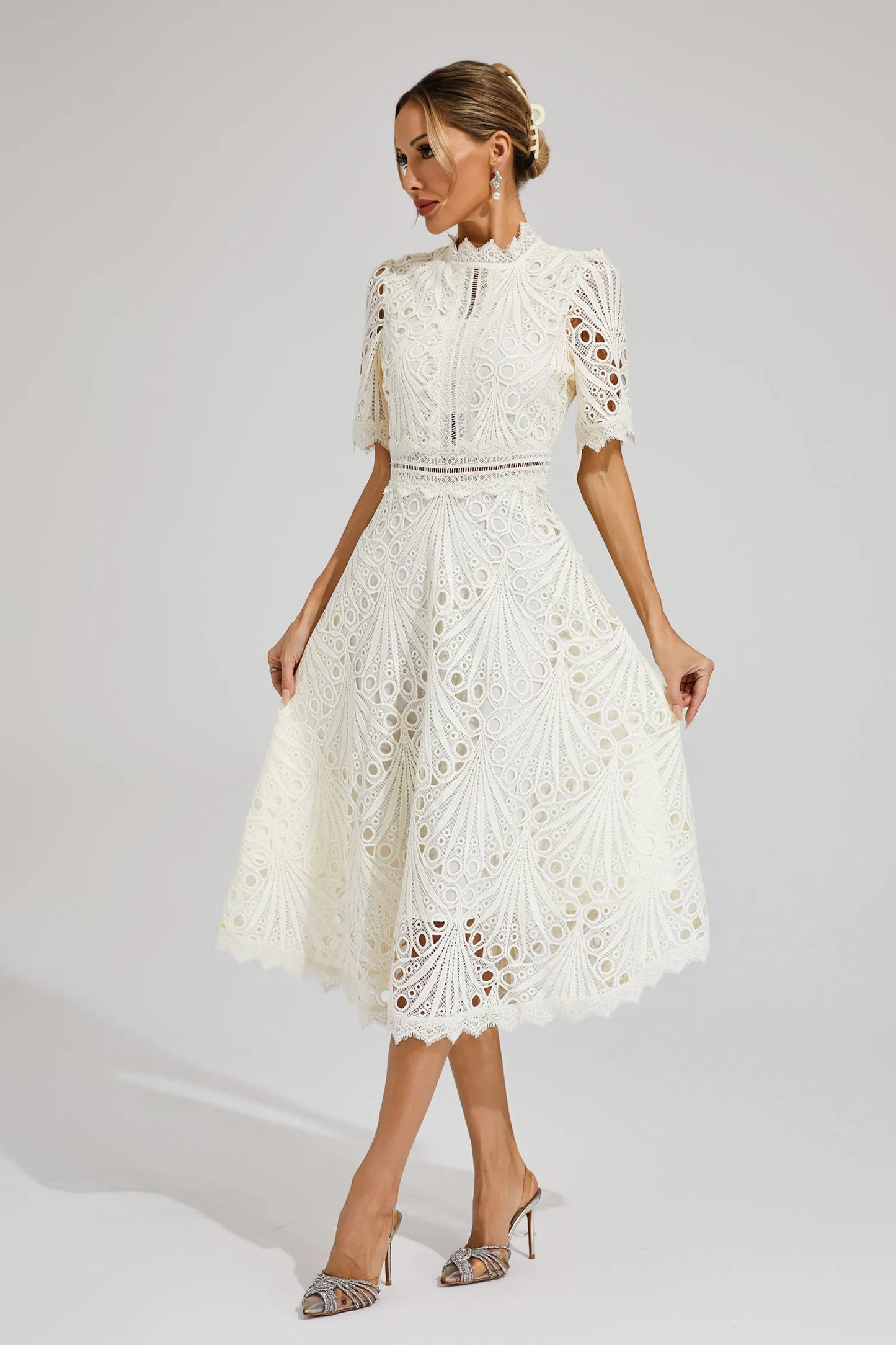 Rieke | Women's Elegant Lace Pattern Midi Dress