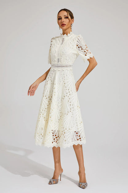 Rieke | Women's Elegant Lace Pattern Midi Dress