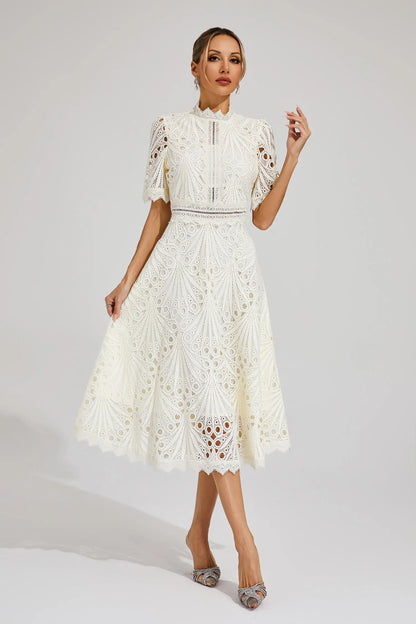 Rieke | Women's Elegant Lace Pattern Midi Dress
