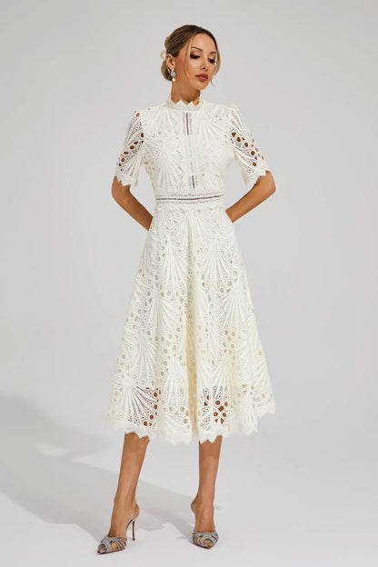 Rieke | Women's Elegant Lace Pattern Midi Dress