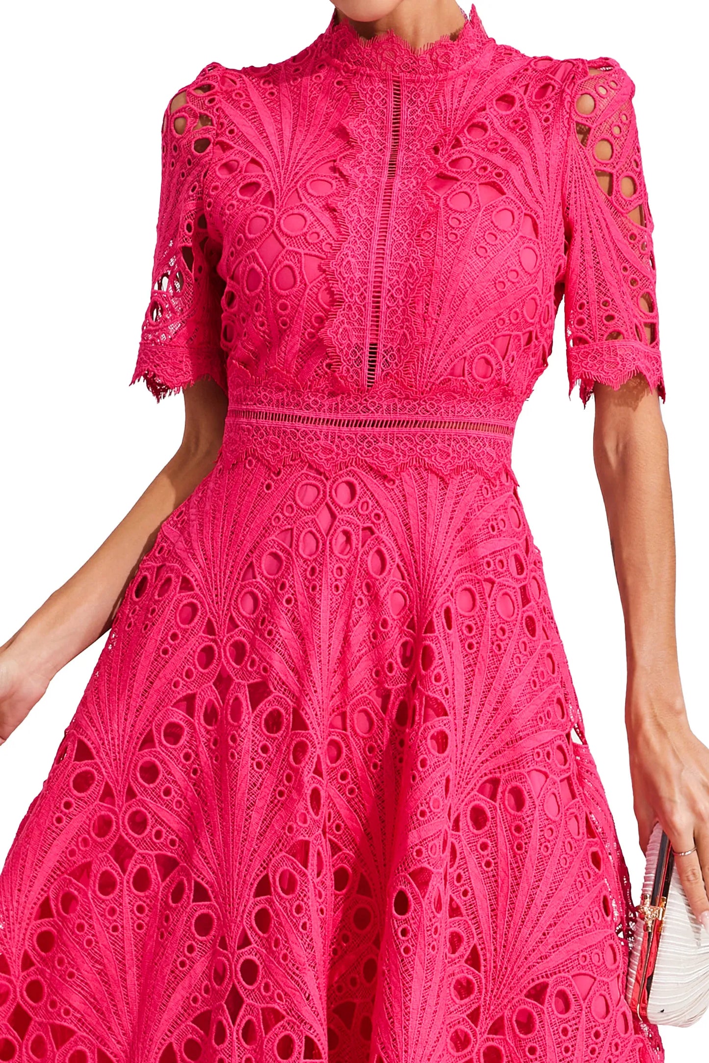 Rieke | Women's Elegant Lace Pattern Midi Dress