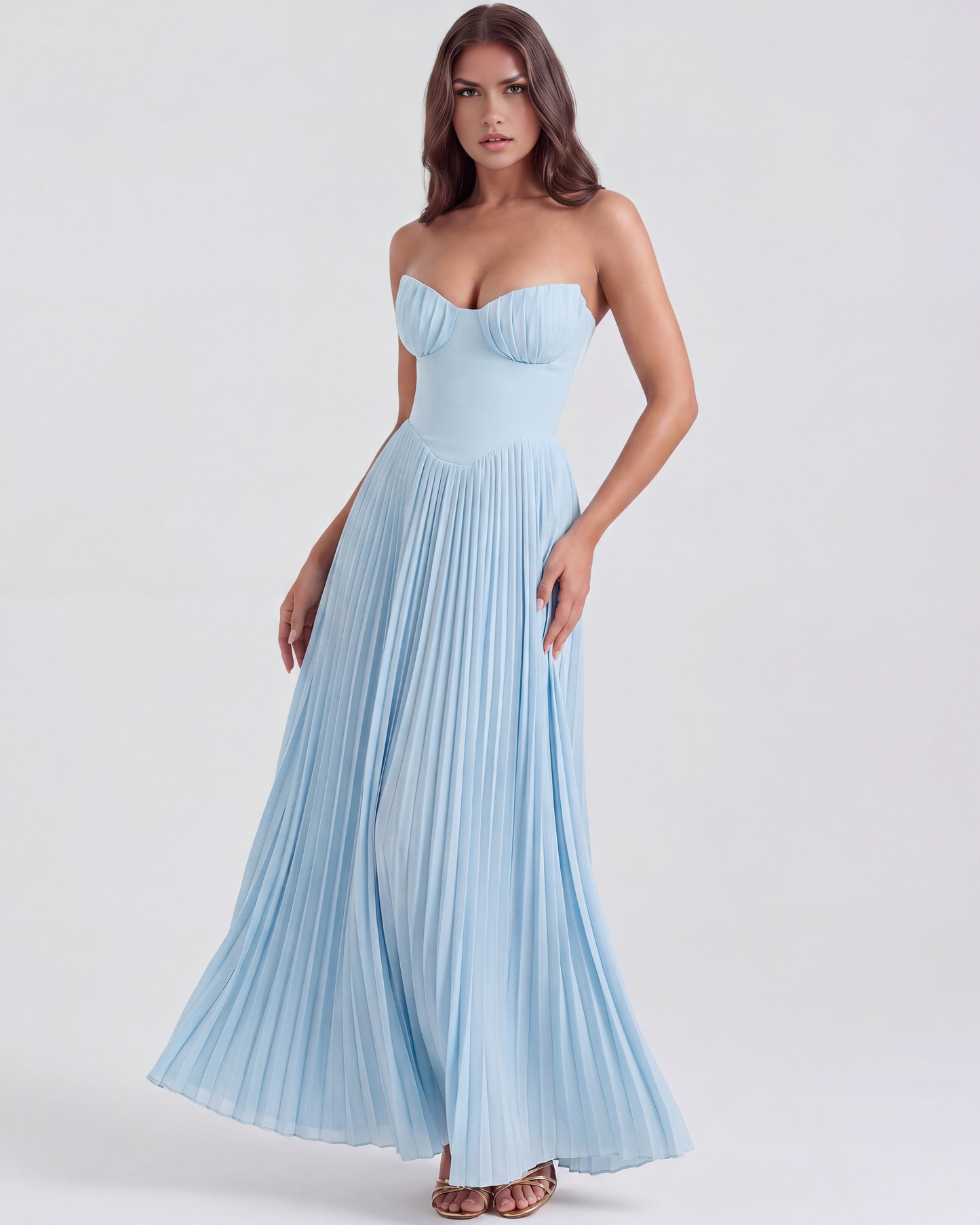 Hayley | Women's Elegant Pleated Wedding Guest Maxi Dress