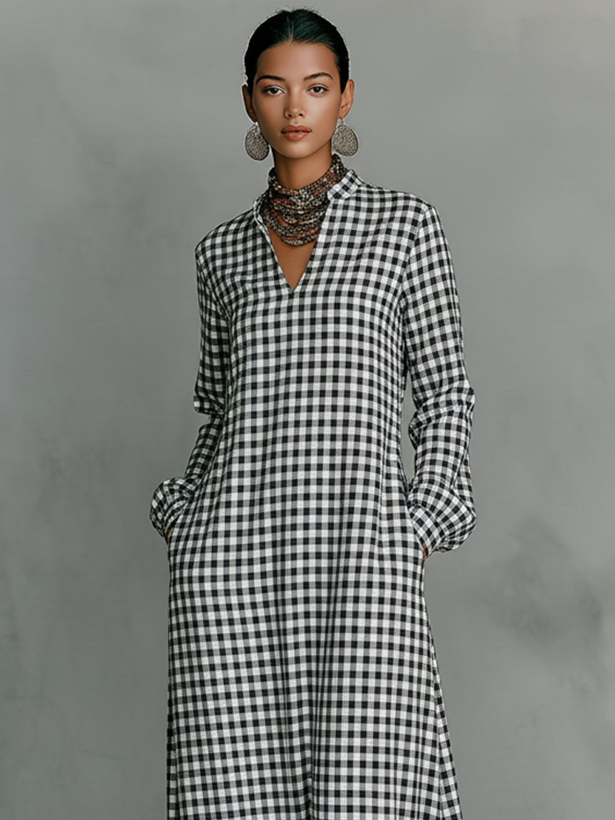 Cordelia | Women's Checked Longsleeve Maxi Dress