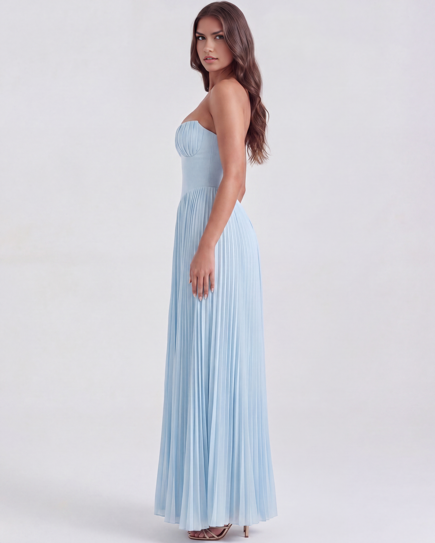Hayley | Women's Elegant Pleated Wedding Guest Maxi Dress