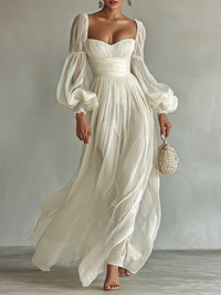 Jessica | Women's Square Neck Long Sleeve Waist Maxi Dress