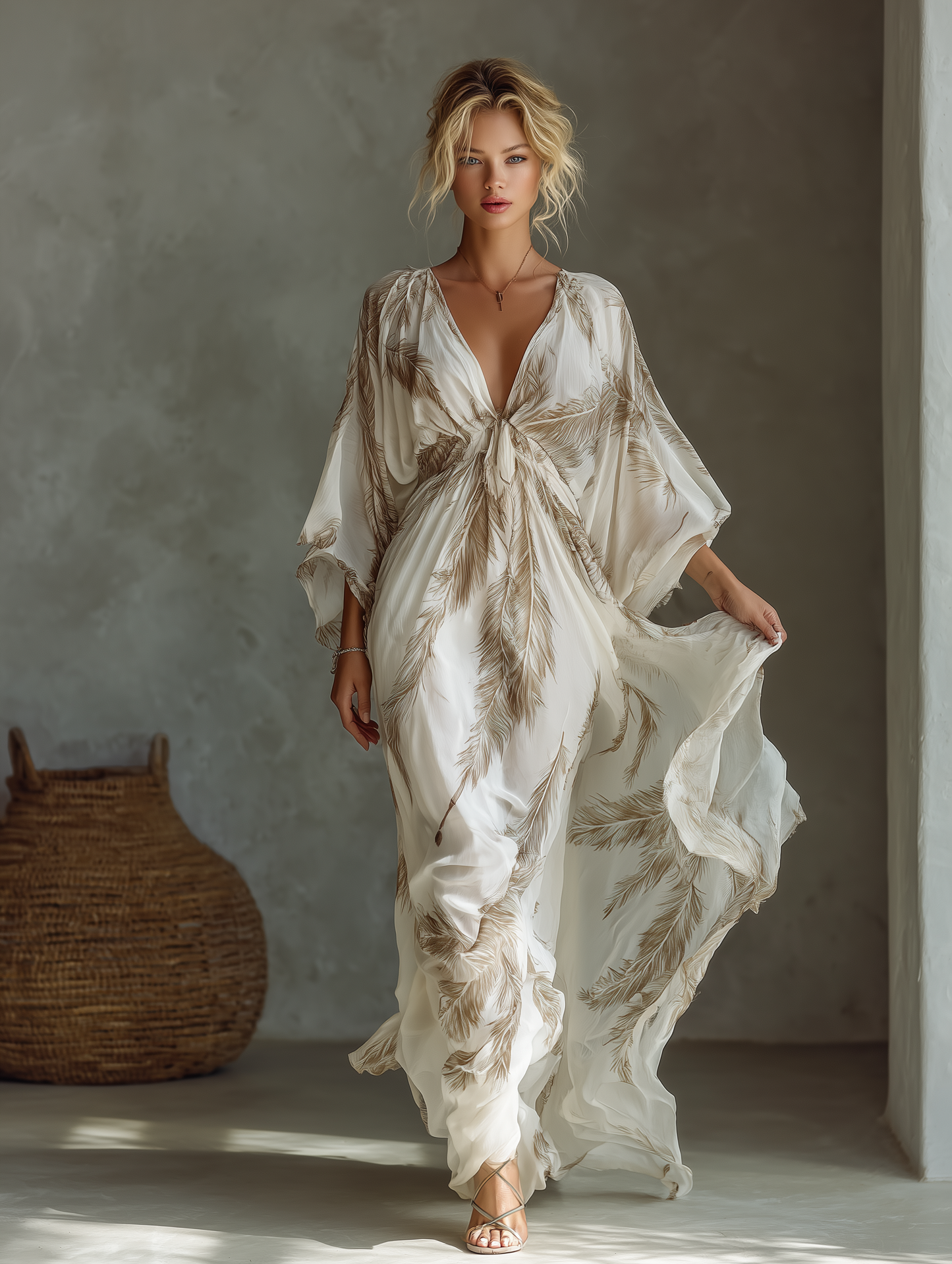 Kerry | Women's Palm Print Dolman Sleeve Maxi Dress
